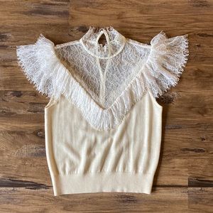 Alice + Olivia white cream lace sleeveless top women’s size small